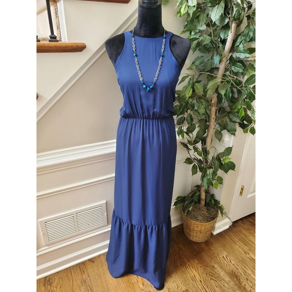 NSR Women's Blue 100% Polyester Halter Neck Sleeveless Long Maxi Dress Size XL